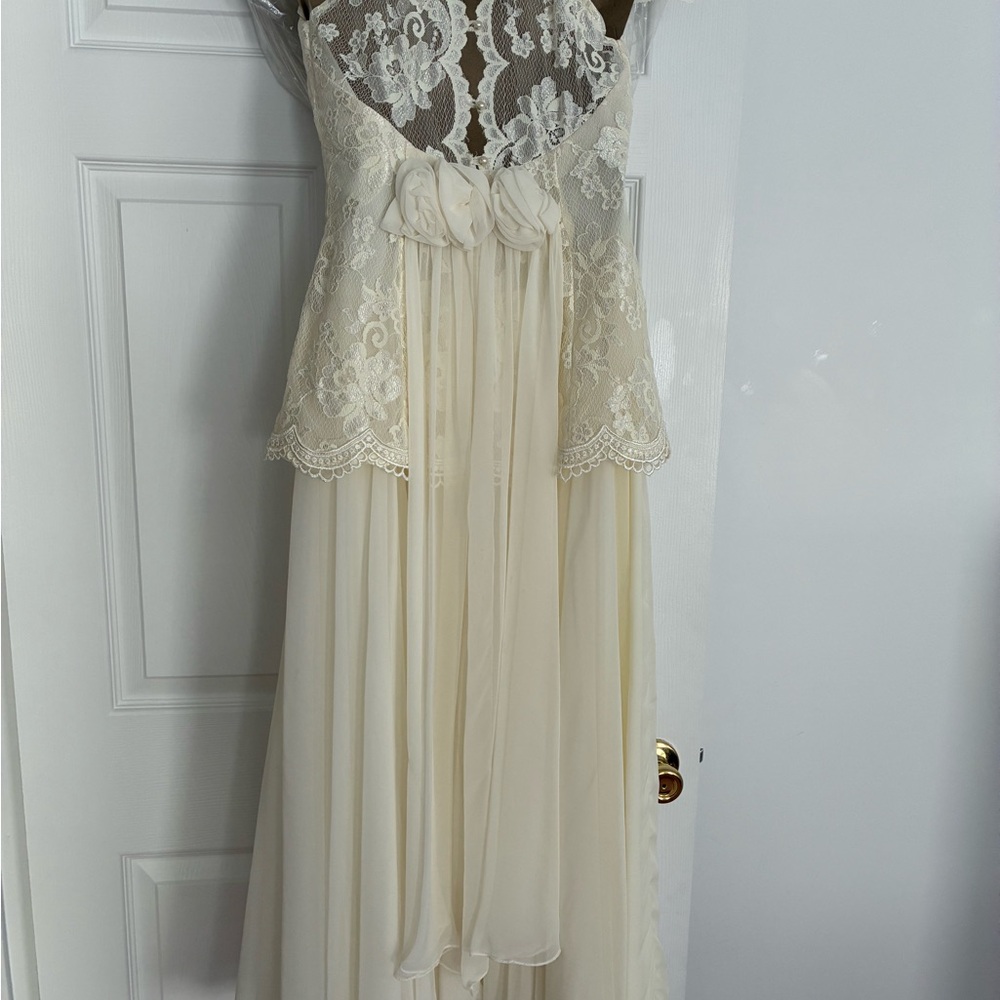 Jessica McClintock Ivory Peplum Midi Dress Halter Lace Sleeveless - Picture 4 of 7